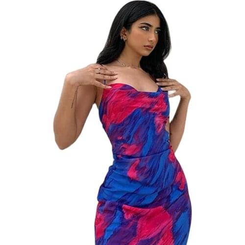 Midi Dress Elegant Vestidos Mujer Verano 2021 Summer Womens New Sexy Print Pile Neck Skirt Sling Halter Midi Dress