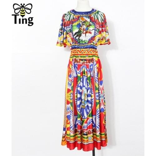 Tingfly Vintage Elegant Runway Floral Print Fashion Midi Long Dress Party Dinner Dresses A Line Vestidos New Arrivals Traf Robes