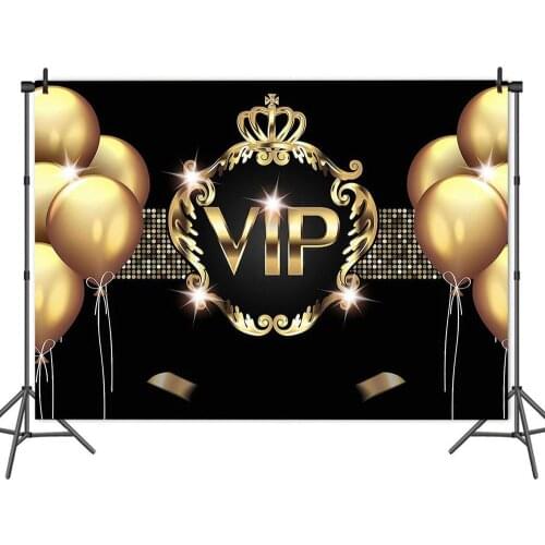 Golden Crown Balloon VIP Theme Photography Black Backdrop Cloth Childrens Birthday Party Table Decoration Photo Background