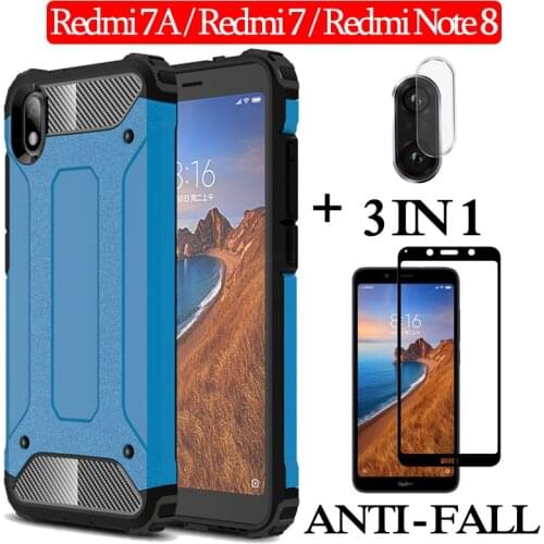 3-in-1 película,Glass + Armor Case Redmi7 A Hard Silicone Case Redmi-Note-8-Pro Full Cover for xiaomi note8 t redmi 7a Back Case