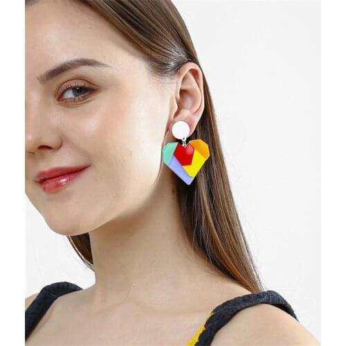 4*5cm INS Cute Color Stitched Heart Dangle Earrings for Women Sweet Geometric Piercing Drop Earring Jewelry Accessories Charms