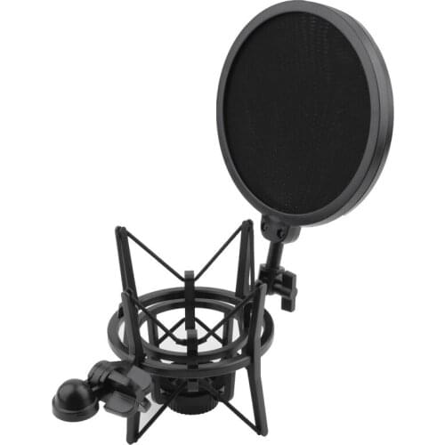 Shock Mount 180 Degrees Adjustment Microphone Shock Mount Stand Holder with Integrated Pop Filter Kit