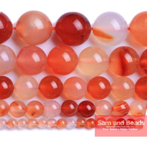 Free Shipping Orange Red Smoorh Agata Round Gem Loose Strand Beads 16" Strand 6 8 10 12MM Pick Size For Jewelry Making ORAB01