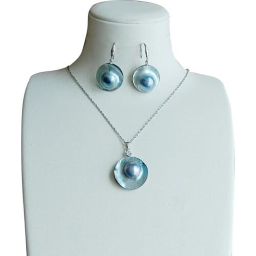 Free shipping,nature MABE hat baroque pearl shape jewelry set 100% NATURE MABE PEARL NECKLACE-nice 925 silver chain and earring