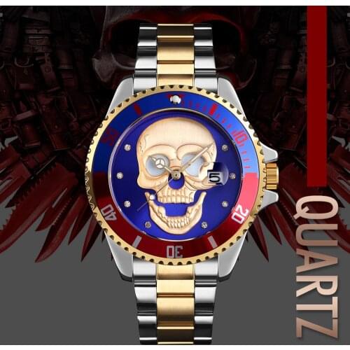 SKMEI Mens Skull Quartz Watch Men Skeleton Creative Watches Stainless Steel Male Clock Waterproof Wristwatch Relogio Masculino