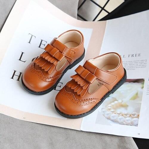 Kids Toddler Baby Girls White Brown T Strap Leather Shoes For Little Girls School England Princess Martin Single Shoes New 2020