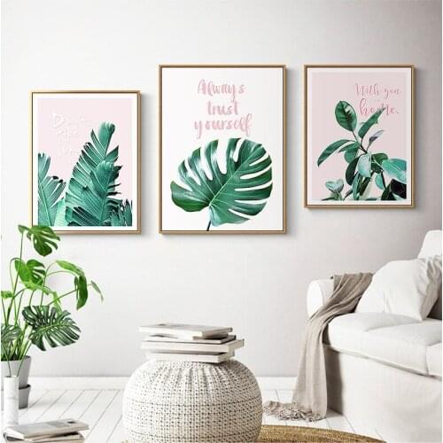 Ins style fresh watercolor oil painting Green plant leaf modern decorative Picture Canvas Wall Art Poster for room hotel deco