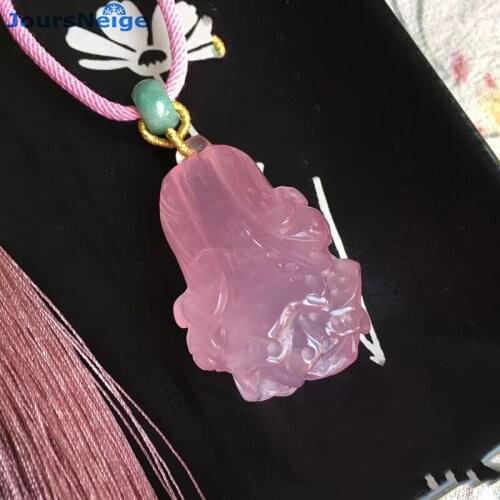 Fine Pink Purple Natural Crystal Pendants Hand Carved Chinese Cabbage Pendant Necklace Lucky for Women Girl gift Jewelry
