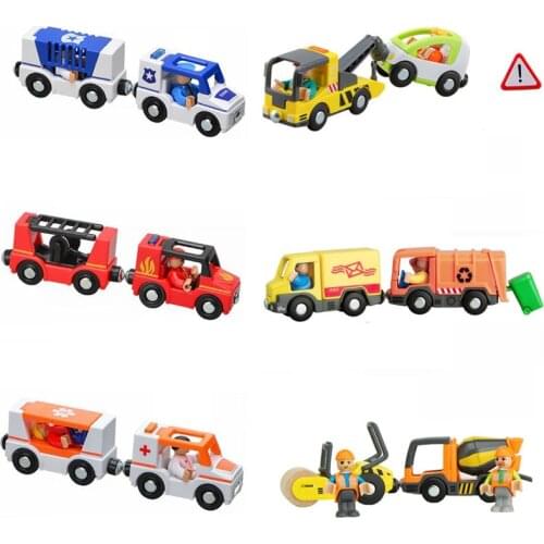 New Fire Truck Magnetic Train Car Ambulance Police Car Fire Truck Compatible Brio Wood Train Track Childrens Toys