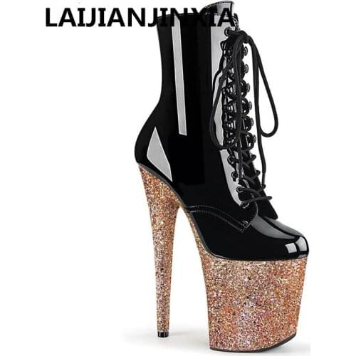 LAIJIANJINXIA Model 20CM High Heels Boots For Women Plus Size Dance Ankle Boots Platform Boots Lace Up Real Image Shoes