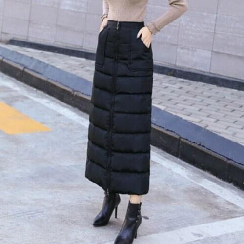 Fashion Women Winter Skirt Windproof Warm Zipper Down Cotton Skirt Lady Thick Warmer Streetwear Skirts