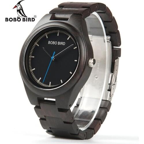 BOBO BIRD V-O03 Mens Ebony High Quality Wood Quartz Wristwatch with All Wood Band Clock in Paper Box relogio masculino