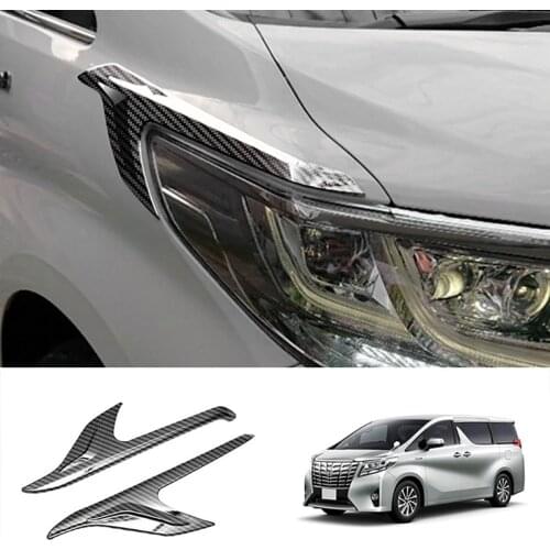 For Toyota Alphard 2015-2020 ABS Carbon Fiber Front Headlight Lamp Cover Garnish Strip Eyebrow Cover Trim