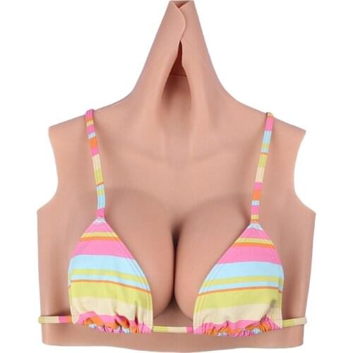 D CUP Short High Collar Neck Fake Artificial Boob Realistic Silicone Breast Forms Crossdresser Shemale Transgender Drag Queen 4G