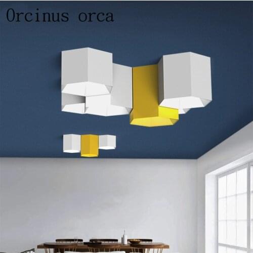 The Nordic minimalist modern geometry six angle ceiling lamps living room bedroom LED Macarons candy colored ceiling lamps