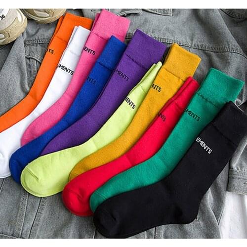 Women Socks Fashion Solid Color Candy Color Letter"Movement"and "GOODLUKE" High Socks Cotton Colorful Harajuku Socks