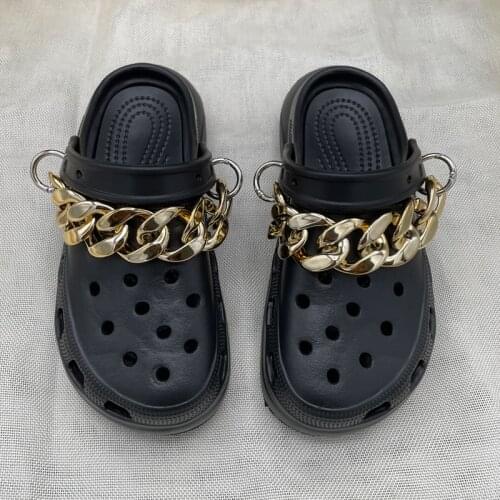 2021 New Arrivals Fashion Acrylic Golden Shoe Chain Custom Croc Charms Decoration For Womens Clogs Shoe Jewelry Accessories