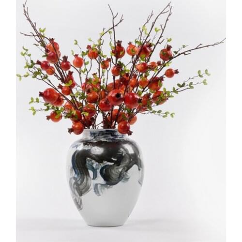 84cm New Chinese style pomegranate branch and vase Family Feng Shui decoration Ornaments simulation Botany artificial flower