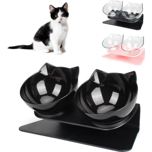 New Cat Double Bowl Kitten Bowl Dog Bowl Transparent Material Non-slip Food Bowl With Protection Cervical Cat Accessories