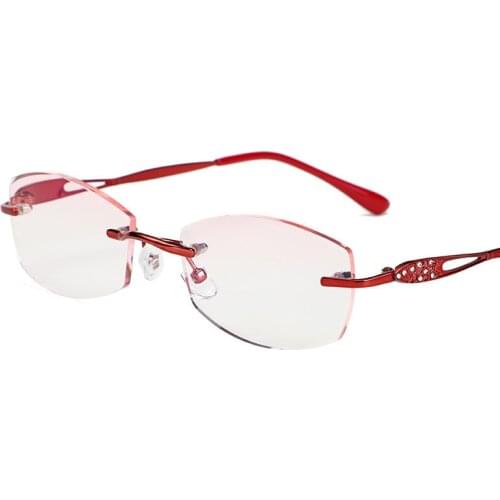 +1+1.5 +2.0 +2.5 +3.0 +3.5 +4 Luxury British Lady Diamond Cutting 100% Titanium Alloy Rimless Frameless Reading Glasses Red