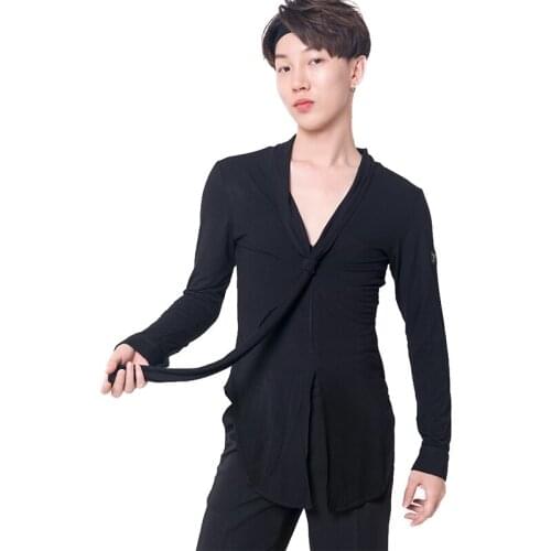 Latin Dance Clothing Male Adult New Tops National Standard Dance Practice Clothes Sexy Big V-Neck Performance Clothing DN9578