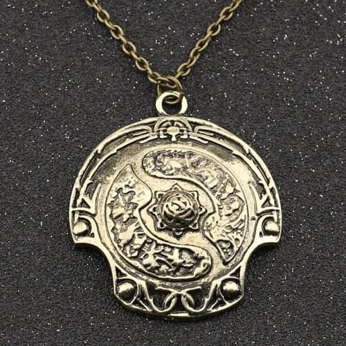 DOTA 2 Immortal Champion Shield Necklace DOTA2 Aegis of Champions Vintage Retro Antique Bronze Color Fashion Pendant Wholesale