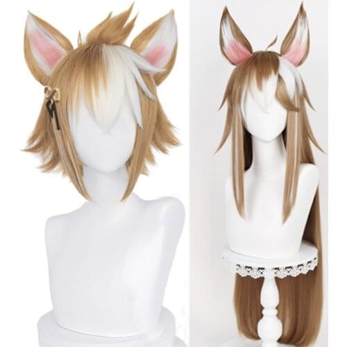 Genshin Impact Cosplay Gorou Wig Men Short Brown Hairpiece with Ears Game Cosplay Synthetic Hair Heat Resistant Hair + Wig Cap
