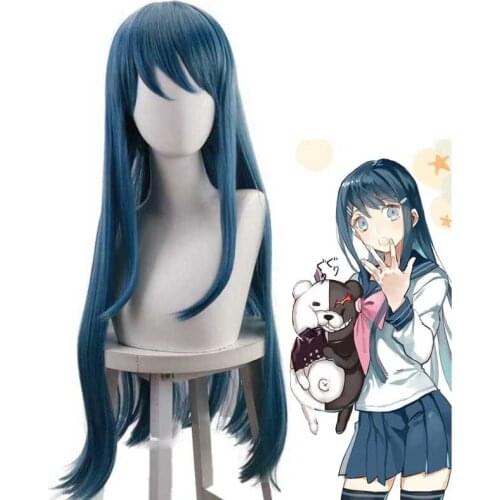 Anime Danganronpa Maizono Sayaka Long Blue Cosplay Wig Synthetic Hair Dangan Ronpa + Free Wig Cap Party Role Play Girl Women