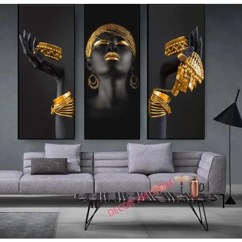 Black Woman Hands and Gold Jewelry Poster Prints Modern Wall Art Canvas Painting African Art Picture For Living Room Decor