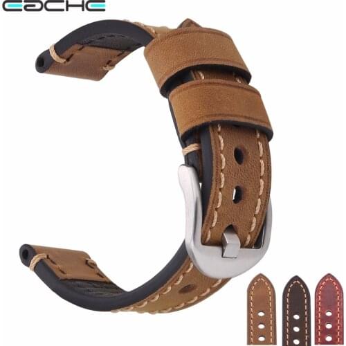 EACHE Handmade Genuine Leather 18mm Watchband Watch Straps Dark Brown Red Brown TAN With Silver&Black Buckles