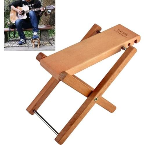 Solid Wood Folding Guitar Pedal Footstool with 3 Levels Height Adjustable Stand Footboard with a nut for height adjustment