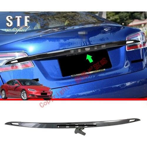 Carbon Fiber Style Rear Door Trunk Lid Cover Trim Exterior Molding Stickers For Tesla Model S 2019 2020