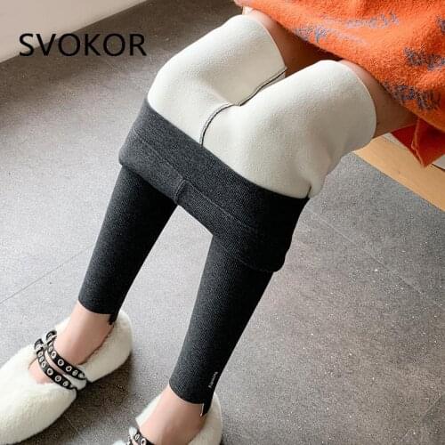 SVOKOR Winter Lamb Wool Leggings Women Letter Printed High Waist Plus Velvet Keep Warm Legging Slimming Elastic Trousers Thick