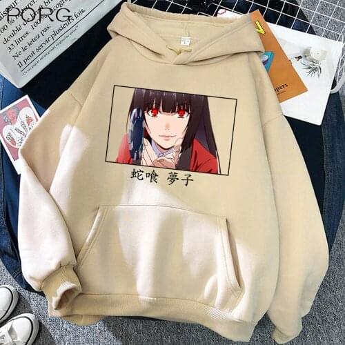 Womens Hoodie Cotton Kakegurui Yumeko Jabami Anime Cartoon Print Harajuku Fashion Hip-hop Streetwear Pullover Tops