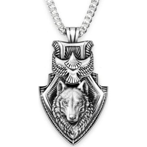 Punk Fashion Viking Wolf Domineering Eagle Shield Vivid Animal Amulet Pendant Necklaces for Men