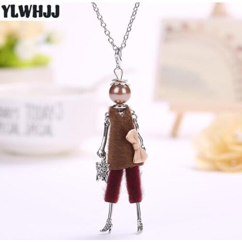 YLWHJJ new women doll brown long necklace handmade pendant girl cute maxi hot fashion statement jewelry butterfly accessories