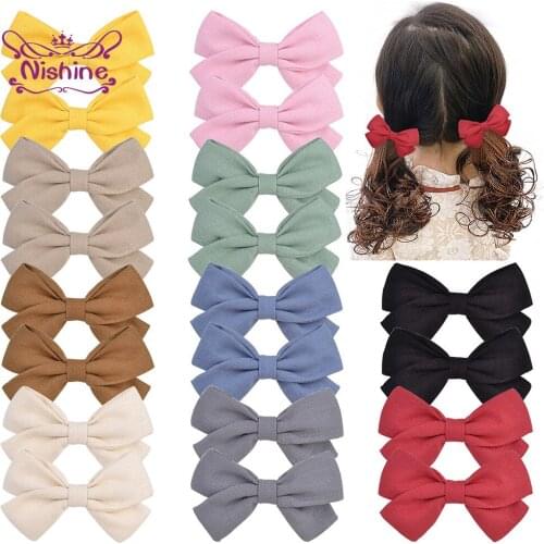 Nishine Solid Color Cotton Bowknot Hair Clips Cute Baby Girls Bow Hairpin Infant Headwear Children Accessories Kid Gift