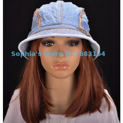 M196 Blue Cute Stripes Cotton Sun Hat Brim Cap Bucket Summer Womens NWT