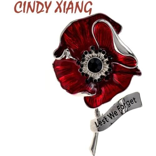 CINDY XIANG Rhinestone Poppy Flower Brooches For Women "lest We Forget" Letter Pin Red Enamel Pin Brooch New 2020