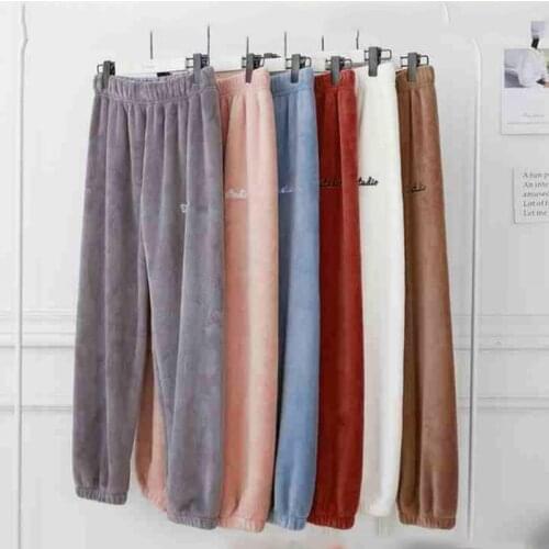 Women Autumn Winter Warm Plush Fleece Long Sleep Pants Homewear Pajamas Soft Flannel Fashion Thick Sleepwear Trousers