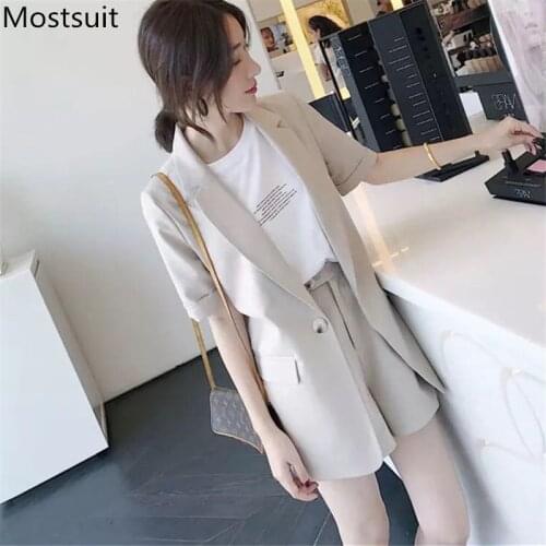 Plus Size 2020 Summer Office Fashion Two Piece Sets Outfits Women Short Sleeve Tops + Shorts Suits Korean Elegant Ladies Sets
