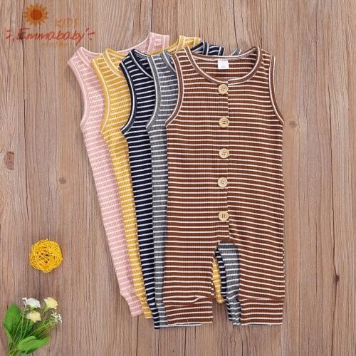 2020 Newborn Baby Rompers Boy Girls Vest Style Sleeveless Buttun Jumpsuit Fashion Stripe Single-breasted One Piece Long Pants