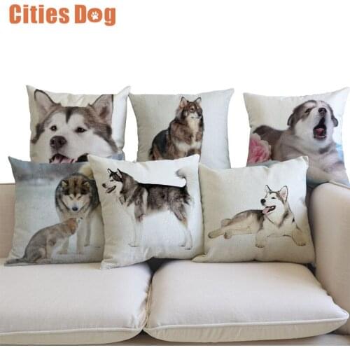 Decorative Cushion Alaskan Malamute Pillows Animal dog cojines decoracion para el hogar linen 45x45cm throw Car Pillow