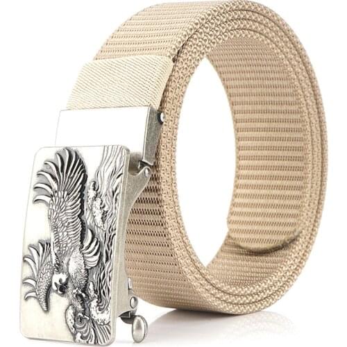 Wild outdoor mens dragon buckle automatic buckle canvas belt nylon jeans beltYoung man cloth belt