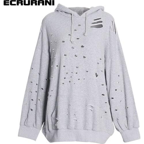 ECRURANI Black Sweatshirts For Women Hooded Collar Long Sleeve Lace Up Pockets Loose Solid Pullovers Female 2021 Fashion Clothes