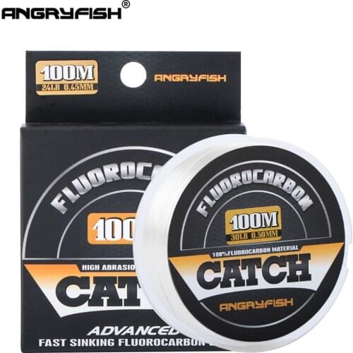 Angryfish 100% Fluorocarbon Fishing Line 100m Transparent Carbon Monofilament Line Super Strong Free Shipping