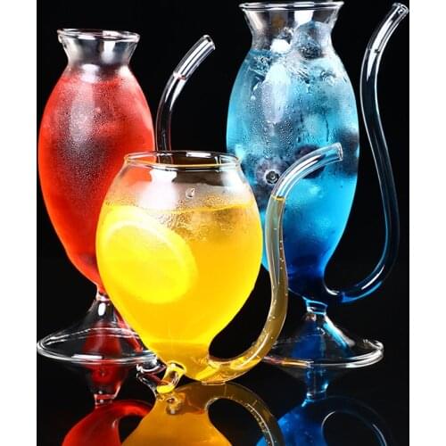 Cocktail Glass Long Mouth Crystal Glasses Sucking Juice Milk Drinking Tube Straw Cup Personalized Bar Wine Set