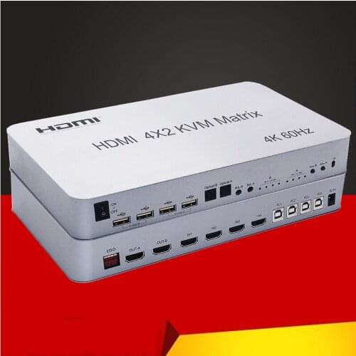 4X2 HDMI-compati KVM Matrix Switch 4Port Dual Monitor Extended Display 4K@60Hz Supports USB2.0 Devices Control Up to 4 Computers