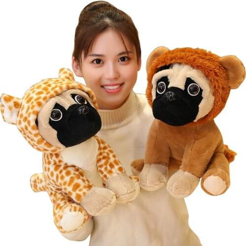 Lovely Pug dog Plush Toys SharPei bulldog Cosplay Dinosaur Rabbit Elephant lion Sheep Leopard Pig Animals Stuffed Doll kids Gift