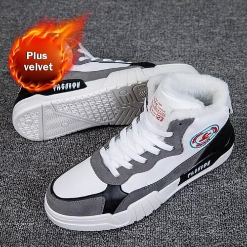 Fashion PU Leather Shoes Men High Top Snow Shoes Fur Plush Winter Warm Male Casual Cotton Sneakers for Man WalkingFootwear